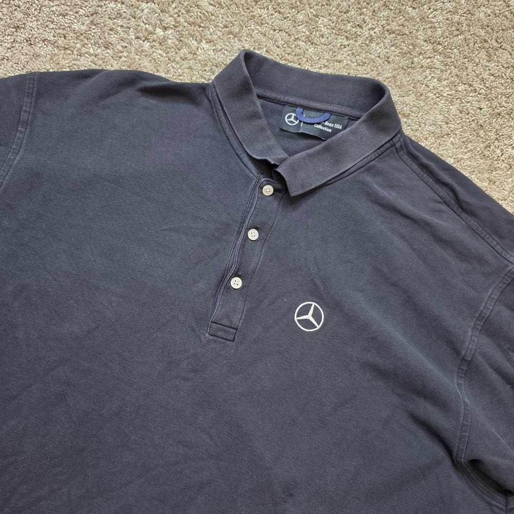 Mercedes-Benz Polo Shirt Mens 2XL Pima Cotton Black Logo Automotive Dadcore